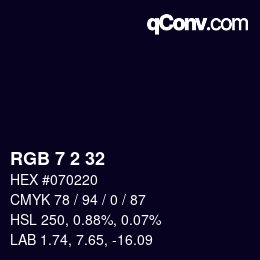 カラーコード: RGB 7 2 32 | qconv.com