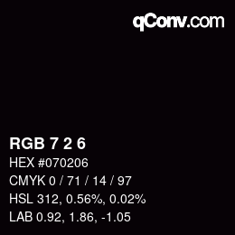 カラーコード: RGB 7 2 6 | qconv.com
