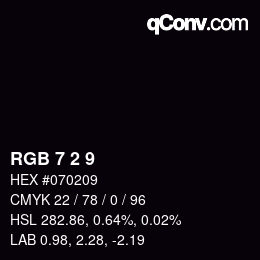 颜色代码: RGB 7 2 9 | qconv.com