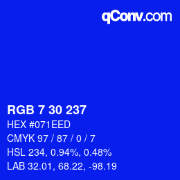 Color code: RGB 7 30 237 | qconv.com