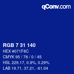 Color code: RGB 7 31 140 | qconv.com