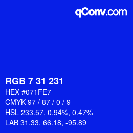 カラーコード: RGB 7 31 231 | qconv.com