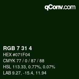 カラーコード: RGB 7 31 4 | qconv.com