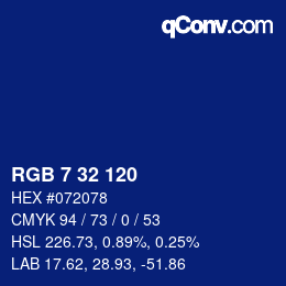カラーコード: RGB 7 32 120 | qconv.com