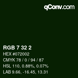 カラーコード: RGB 7 32 2 | qconv.com