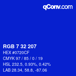 Color code: RGB 7 32 207 | qconv.com