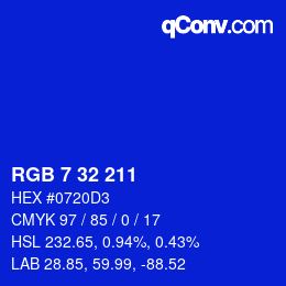 Color code: RGB 7 32 211 | qconv.com