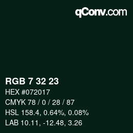 カラーコード: RGB 7 32 23 | qconv.com