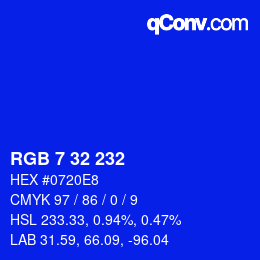 Color code: RGB 7 32 232 | qconv.com