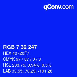 カラーコード: RGB 7 32 247 | qconv.com