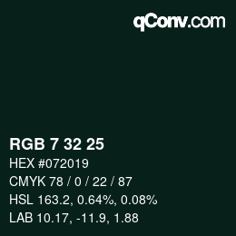 Color code: RGB 7 32 25 | qconv.com