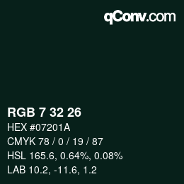 カラーコード: RGB 7 32 26 | qconv.com