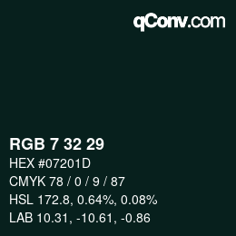 Color code: RGB 7 32 29 | qconv.com
