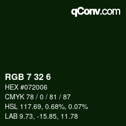 カラーコード: RGB 7 32 6 | qconv.com