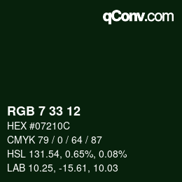 Color code: RGB 7 33 12 | qconv.com