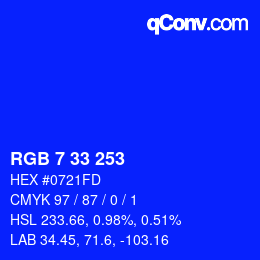 Color code: RGB 7 33 253 | qconv.com