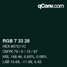 カラーコード: RGB 7 33 28 | qconv.com