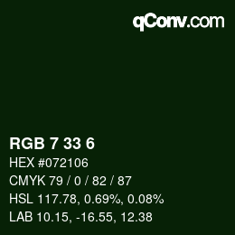 カラーコード: RGB 7 33 6 | qconv.com
