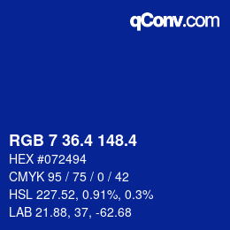 カラーコード: RGB 7 36.4 148.4 | qconv.com
