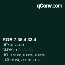 カラーコード: RGB 7 36.4 33.4 | qconv.com