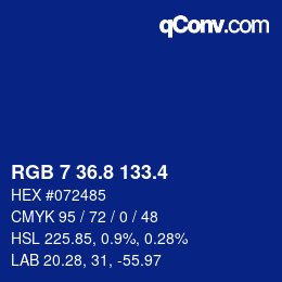 カラーコード: RGB 7 36.8 133.4 | qconv.com