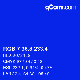 カラーコード: RGB 7 36.8 233.4 | qconv.com