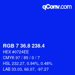 カラーコード: RGB 7 36.8 238.4 | qconv.com