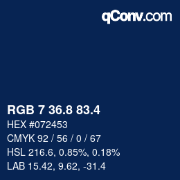 カラーコード: RGB 7 36.8 83.4 | qconv.com