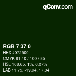 カラーコード: RGB 7 37 0 | qconv.com