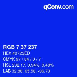 Color code: RGB 7 37 237 | qconv.com