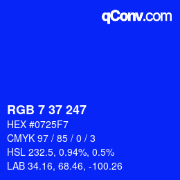 Color code: RGB 7 37 247 | qconv.com