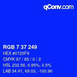 颜色代码: RGB 7 37 249 | qconv.com