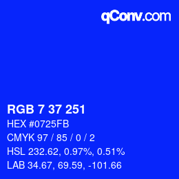カラーコード: RGB 7 37 251 | qconv.com