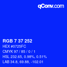 Color code: RGB 7 37 252 | qconv.com
