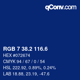 カラーコード: RGB 7 38.2 116.6 | qconv.com