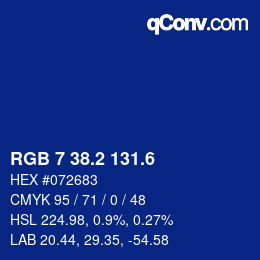 カラーコード: RGB 7 38.2 131.6 | qconv.com