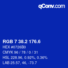 カラーコード: RGB 7 38.2 176.6 | qconv.com