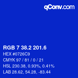 カラーコード: RGB 7 38.2 201.6 | qconv.com
