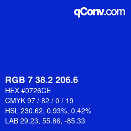 カラーコード: RGB 7 38.2 206.6 | qconv.com