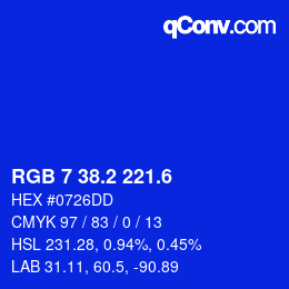 カラーコード: RGB 7 38.2 221.6 | qconv.com