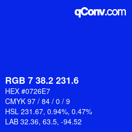 カラーコード: RGB 7 38.2 231.6 | qconv.com