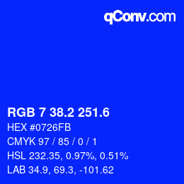 カラーコード: RGB 7 38.2 251.6 | qconv.com