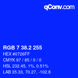 カラーコード: RGB 7 38.2 255 | qconv.com