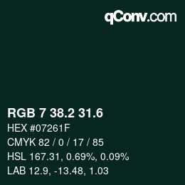 カラーコード: RGB 7 38.2 31.6 | qconv.com