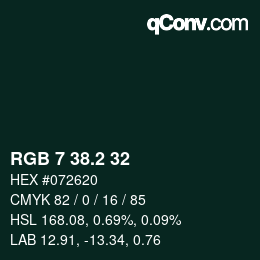 カラーコード: RGB 7 38.2 32 | qconv.com