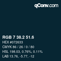 カラーコード: RGB 7 38.2 51.6 | qconv.com
