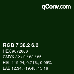 カラーコード: RGB 7 38.2 6.6 | qconv.com