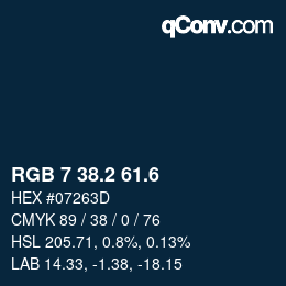 カラーコード: RGB 7 38.2 61.6 | qconv.com