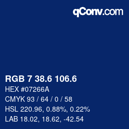 カラーコード: RGB 7 38.6 106.6 | qconv.com