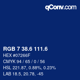 カラーコード: RGB 7 38.6 111.6 | qconv.com